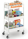Sekey 3 Tier Metal Rolling Cart, No Screws Assemble Kitchen Cart, White Utility Cart on Wheels, Mini Rolling Carts for Small Spaces, Bathroom Storage, Bedside, Office, Food, Snack, Craft