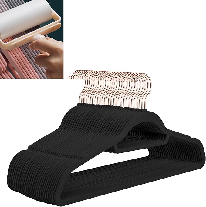 Velvet Hangers,Felt Hangers,Non-Slip Clothes Hanger, Multifunctional Space Saving Clothes Hangers for Wedding Dress & Dress Clothes(Black 2,30pcs)
