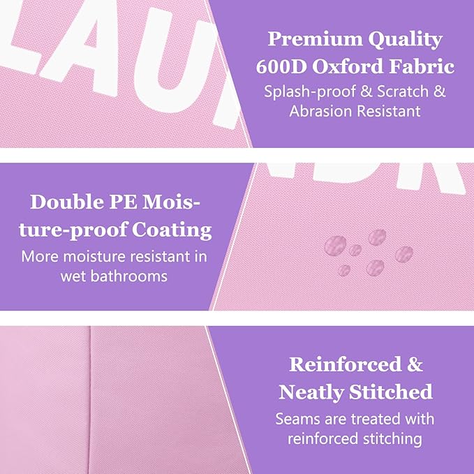 2Pcs Folding Laundry Basket for Adult, 95L Portable Laundry Baskets with Aluminum Handles, Multi-functional Dirty Clothes Hampers for Bedroom, Travel, Navy Blue + Pink