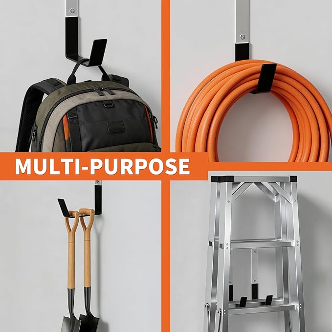 Heavy Duty Steel Garage Hooks,Garage Storage Utility Hooks,Anti-Slip Garage Hooks,Garage Garden Tool Organizer,Steel Wall Mount Hooks, Garden Hose Hanger, Black J Hooks (Large-4PC)
