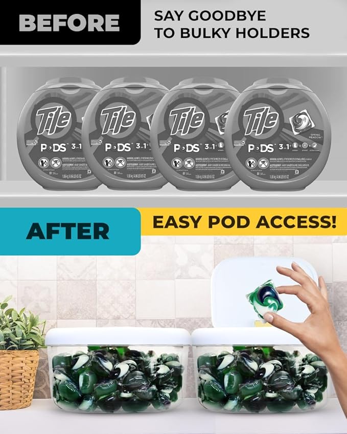 Skywin TidyFriend Laundry Pods Container with Push Up Lid, 11.4" x 11" x 5.9", Airtight Storage Keeps Pods Fresh, Laundry Detergent Container & Dishwasher Pod Holder (White)