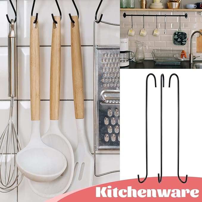 Bercoor 8 Pack 11.8 inch Extra Large S Hooks Black Heavy Duty Plant Hanging Hooks Long S Shaped Extension Hooks for Kitchenware, Pots, Utensils, Plants, Wardrobe, Gardening Tools, Clothes