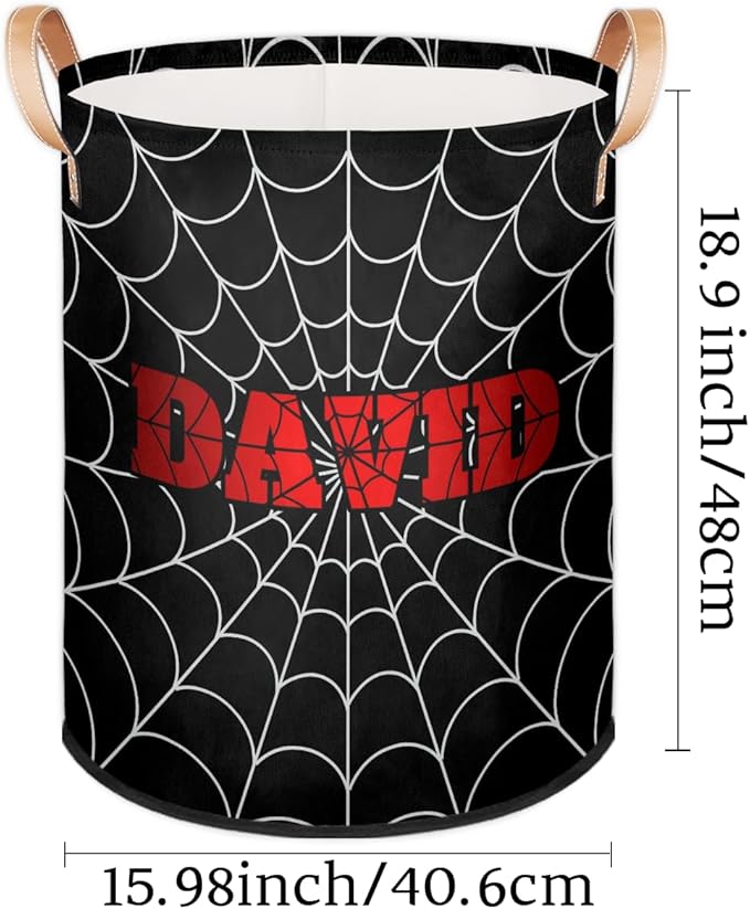 Spider Wed Personalized-Laundry-Hamper-Basket for Kids Custom Name Collapsible Storage Organizer Bin Dirty Clothes Toys Hamper for Boys Nursery in Laundry, Bedroom, Bathroom Black