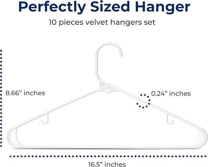 SereneLife Premium 10 Pack Plastic Hangers, Lightweight, Durable, Space Saving Clothes Organizers, Suitable for Shirts, Sweaters, Hoodies, Dresses, Kids Clothes, Good for Home Organization (White)