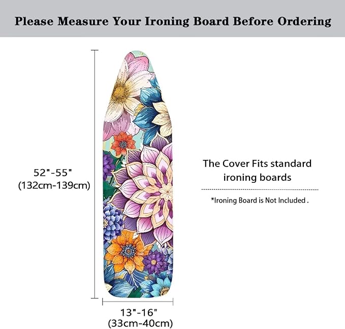Flashideas Hippie Flower Ironing Board Cover with Thick Padding Fits Standard Size Elasticized Edges Home Decorations Easy to Install