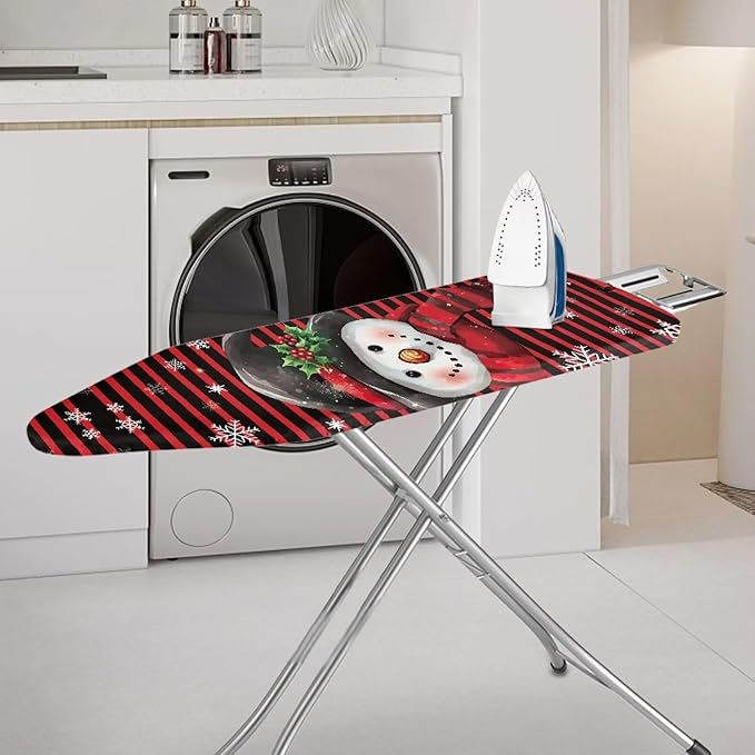 Xmas Ironing Board Cover Christmas Snowman Resist Scorching Extra Wide Ironing Board Cover and Pad Table Top Ironing Board Cover with Hook and Loop 54x15 inches