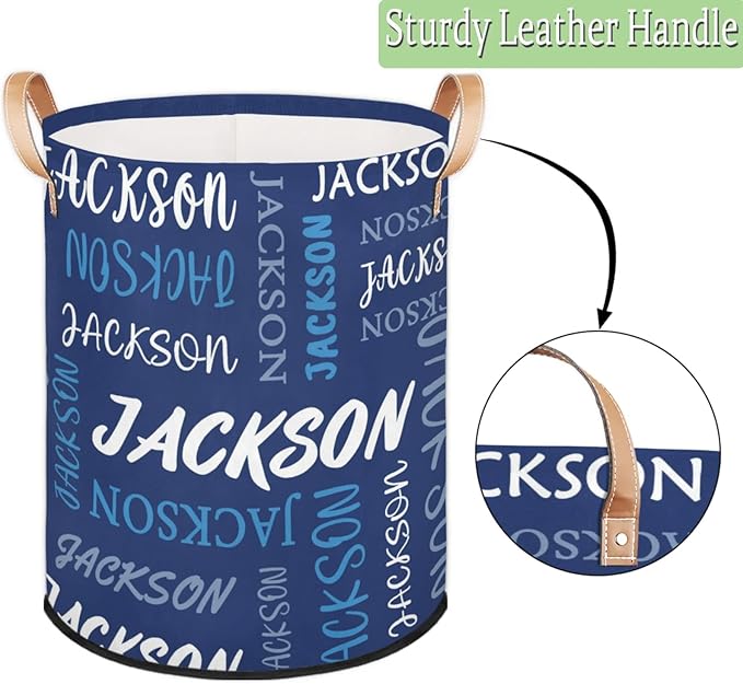 Custom Name Large Laundry-Basket for Kids-Boys-Girls, Personalized Foldable Waterproof Laundry Hamper Dirty Clothes Toys Storage Bin with Handles,Blue