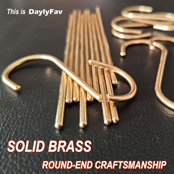 Solid Copper Brass S Hooks Pan Pot Holder Rack Hangers Round-End S Shaped Hooks for Hanging Coffee Mugs Kitchenware Utensils Rail Jeans Pants Clothes Bags
