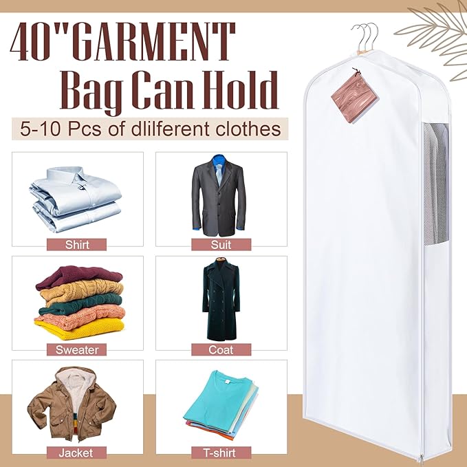 2 Sets 60'' x 24'' x 6'' Long Cotton Garment Bags for Hanging Clothes and Storage, 8 Cedar Blocks for Fresh Smell and Moth Protection, Breathable Covers for Closet Suits Fur Coats Sweaters
