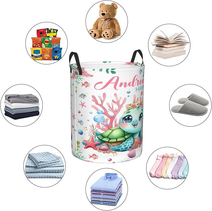 Personalized Ocean Turtle Laundry Basket For Baby Kids Boys Girls Adult Custom Hamper Basket With Name For Bathroom Bedrooms Collapsible Baby Laundry Basket, Dirty Clothes Hamper With Handles