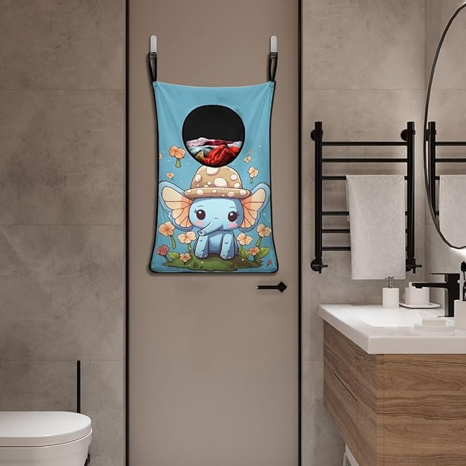 ZFRXIGN Elephant Hanging Laundry Bags for Closet Laundry Basket Flower Clothes Hamper Large Storage Organizer for Kids Bedroom, Bathroom Dirty Clothes Hampers Reusable Laundry Bag Blue