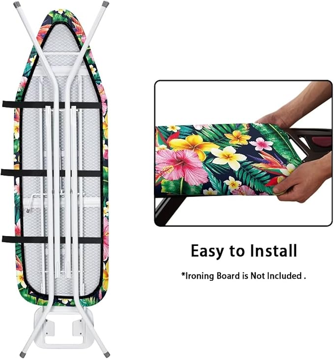 Tropical Flower Non Stick Scorch and Stain Resistant Cover Fits 15" x 54" Ironing Boards Heat Reflective Easy-Fit Ironing Board Cover Adjustable Fastener Straps