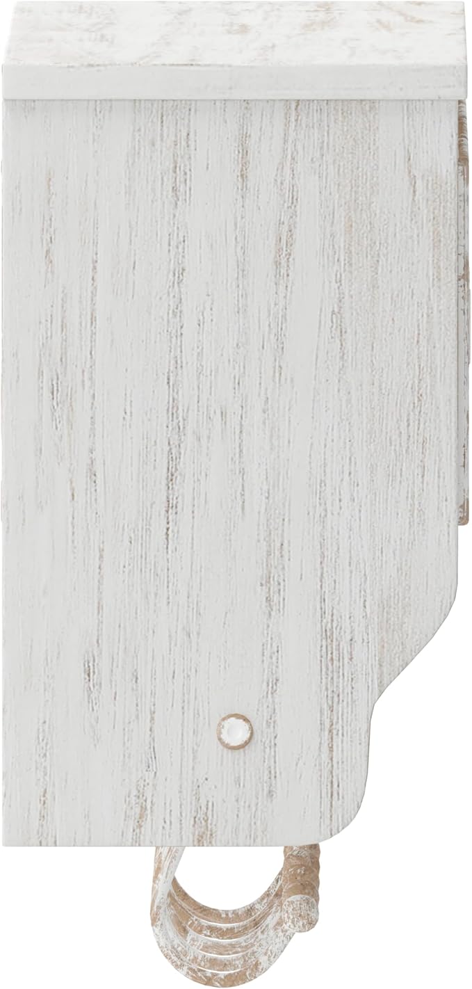 Flash Furniture Daly Wall Mounted Storage Rack - Whitewashed Solid Pine Wood - 24 Inch - Upper Shelf - 5 Hooks - Wire Baskets - For Entryway, Kitchen, Bathroom