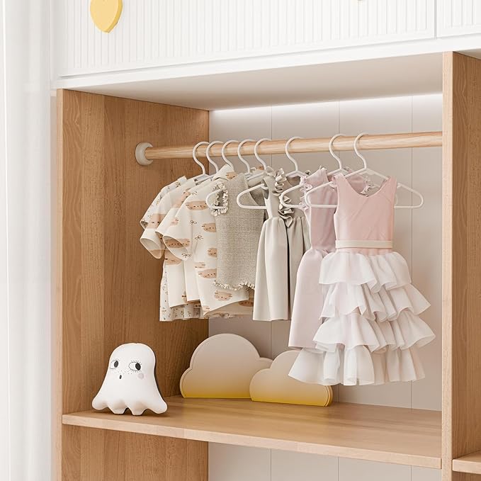 VTRIN Baby Hangers 100 Pack Large Capacity Hard Plastic Kids Hangers Suitable for All Clothes of Infant and Toddler, Such as Short, Shirts and Thick Coats, Children Hangers for Kids Clothes