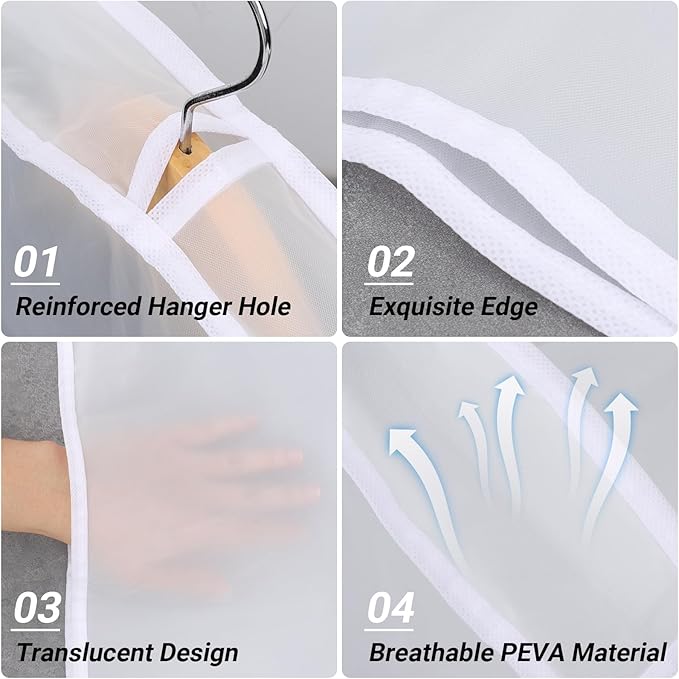 Shoulder Covers for Hanging Clothes, 24x12x2 inch, Pack of 20, Shoulder Cover for Closet Storage, Breathable Clear Plastic Clothes Cover for Hanging T Shirt, Suit, Coat, Jacket, Dress, Gown