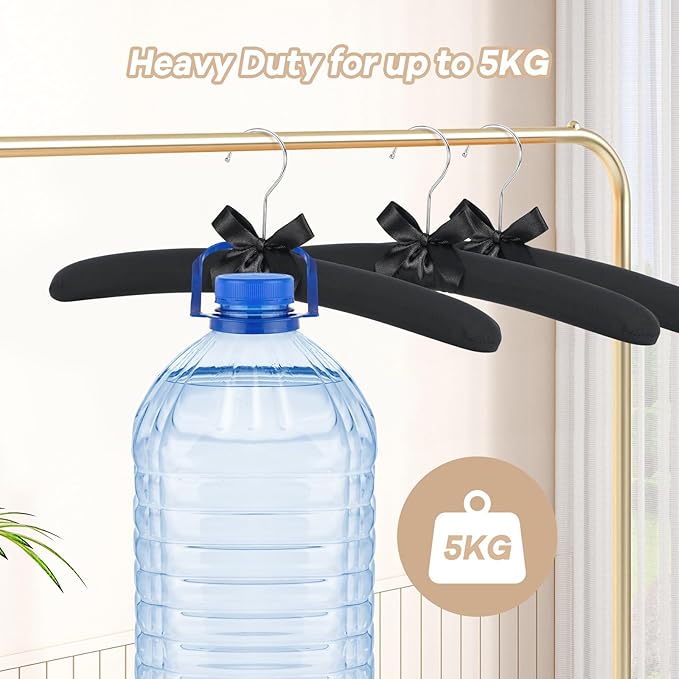 Elegant Padded Hangers for Women Clothing - Fabric Padded Clothes Hangers - No Bump Black Closet Hanger for Sweater, Coat, Suit, Dress - Pack of 10