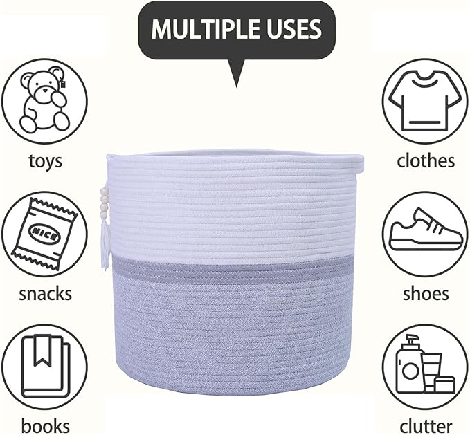 Cotton Rope Storage Bin,Natural Handmade Woven Hamper for Living Room,Blanket Basket for Clothes, Pillows, Towels (gary, 55L)