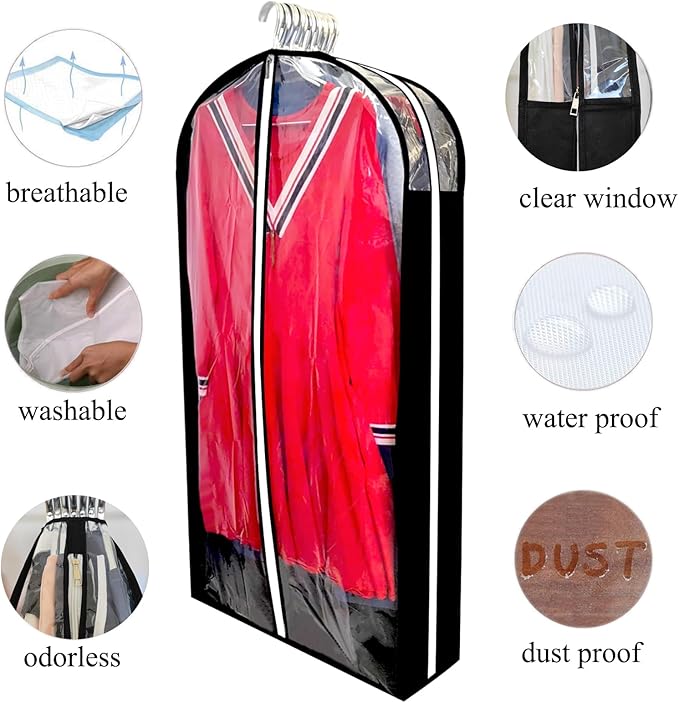 Dress Bags for Gowns Long with 6.3" Gusset, 50" Clear Long Garment Bags for Hanging Clothes, Dresses Covers and Side Zipper Protector for Storage, Overcoat, Trousers, Sweater, 3 Packs