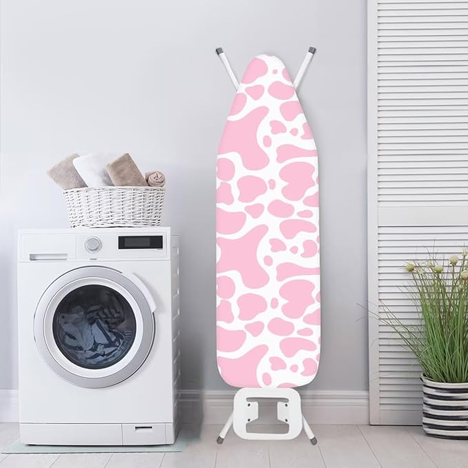 SEANATIVE Pink Cow Print Ironing Board Cover Standart Size 15 X 54 inches, Tabletop Ironing Board Cover Cute Replacement Cover, Adjustable Elastic Edge Fit