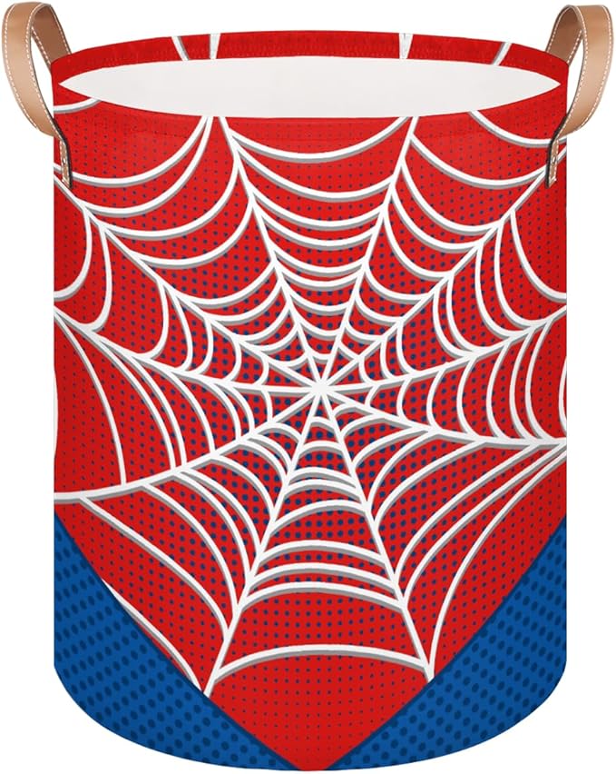Large Laundry Basket Hamper - Red Spiderweb 62L Collapsible Storage Bin for Kids Toys, Dirty Clothes, Blankets, Tall Baby Nursery Hamper for Boys Bedroom Bathroom Decor, Gift Basket