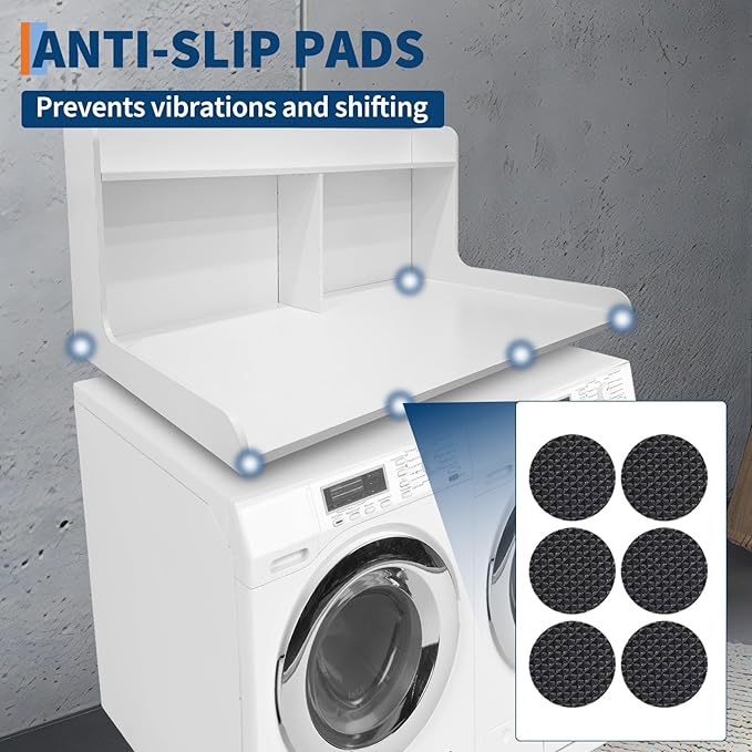 2-Tier Washer Dryer Countertop, 54" W x 27.55" D Laundry Countertop Organization with Non-Slip Pad, Wooden Washer and Dryer Topper for Folding Clothes, Laundry Room Storage