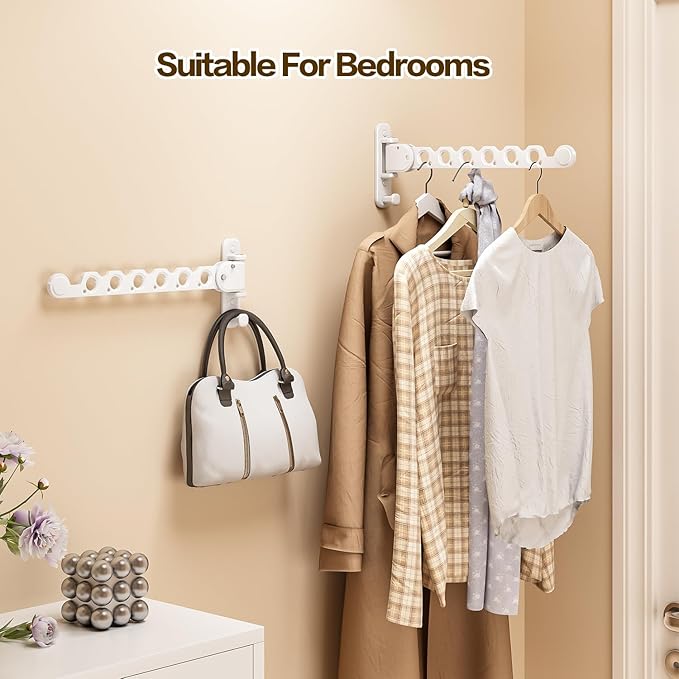 Wall Mounted Clothes Drying Rack, Laundry Clothes Hanger Rack Wall Mounted, Foldable Wall Clothes Rack for Laundry Room, Space Saving Closet Storage Organizer Clothes Hanger Indoor, 2pcs(White)