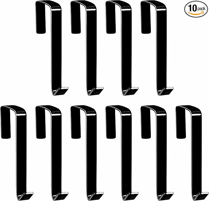 10 Pack Over The Door Hook, Sturdy Over Door Z-shaped Metal Hanger Heavy Duty Metal Hook Upgraded for Hanging, Towels, Clothes, Bags, Cubicle, Bathroom Use Fits 1 3/4 Inch Thick Doors (Black)