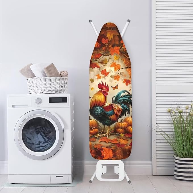 SEANATIVE Thanksgiving Day Ironing Board Cover and Pad Decor Extra Thick Covers with Elastic Edge, Stain Resistant and Durable Scorch, Chickens Pumpkins Print