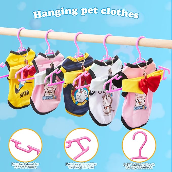 Baby Hangers with Metal Ring Clips, Children Plastic Hanger for Kids Pants Clothes Closet, 20 Pack, Rose red