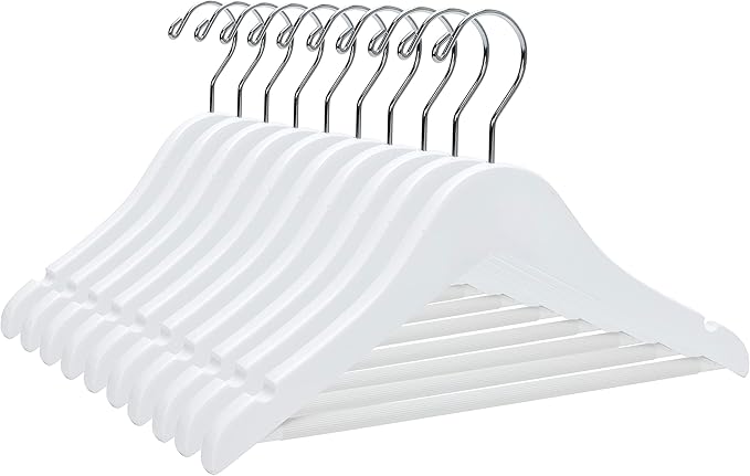 Quality 12” Kid's Wooden Hangers, 20 Pack Baby Hangers, Children's Coat Hangers with Pants Bar, Notches, Anti Rust 360 Swivel Hook for Coats, Suits, Jackets - Toddler Cloth Hanger Set (White, 20)