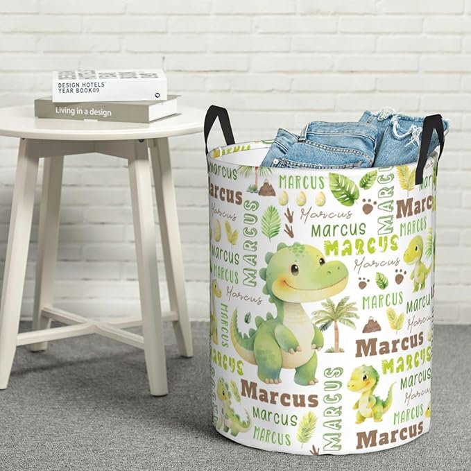 Dinosaurs Laundry Basket,Personalized Laundry Hamper for Boys Girls,Custom Laundry Basket With Name, Customized Dirty Clothes Hamper for Bathroom Bedrooms,M-19.5"X 15.7"