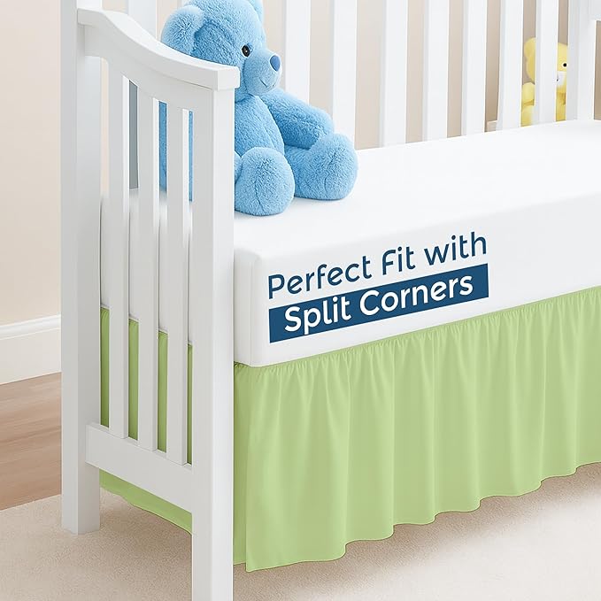 Sage Crib Bed Skirt, Perfect for Nursery Crib for Boys & Girls with a 14" Drop and Size 28"x 52"