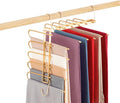 Pants Hangers Space Saving,Closet Hangers 5 Layers 2 Uses Multi Functional Pants Rack,Metal Heavy Duty Wardrobe Organizer Racks for Clothes Trousers Scarves Ties (Gold)
