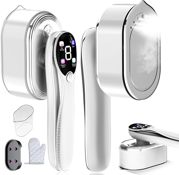 Travel Steamer for Clothes, 1200W Portable Handheld Steamer for Clothes, Portable Steam with LCD Display, 10s Fast Heat-Up, 2-in-1 Powerful Wrinkle Remover for Home & Travel (White)