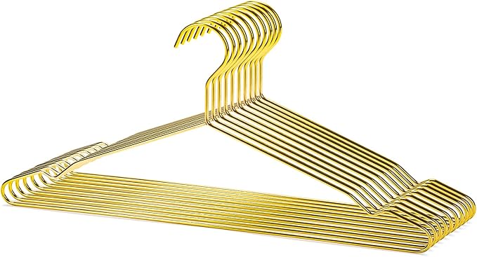 Nature Smile 17 Inches Shiny Gold Metal Clothes Hanger With Big Notches - Coat, Suit, and Dress Hanger - Pack of 10
