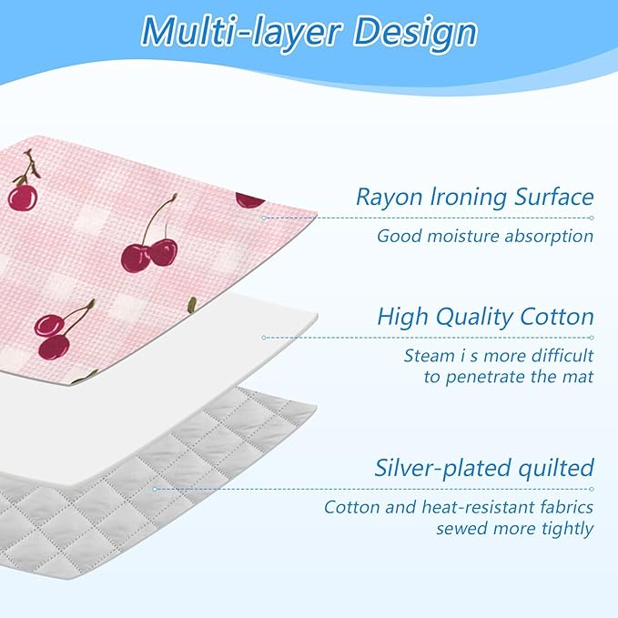 Ironing Mat Pad for Table Portable Travel Iron Blanket Ironing Board Covers Pressing Mat Heat Press Pads 27.6x47.2 Inches Pink Gingham Cherry53