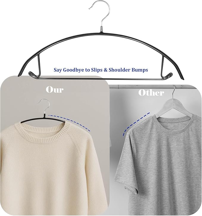30 Pack Non Slip PVC Coating Metal Clothes Hangers No Shoulder Bump,Built-in Shoulder Hook and Bottom Rod,Suitable for Sweaters,Suits,Shirts,Skirt,Jackets (Black, 30 Pack)