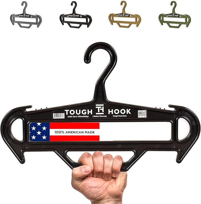 Tough Hanger XL | A Beast of a Hook | American Made | Premium X-Large Heavy Duty |Outdoor Gear,Wetsuit Dive Scuba Gear & Heavy Clothing–180 lb Capacity Hanger |Built in Gripper Carry Handle, 1 Black