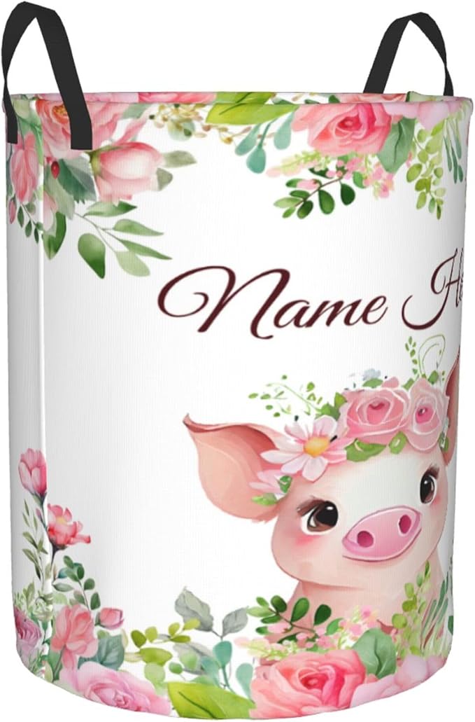 Personalized Pig Laundry Basket For Baby Kids Boys Girls Adult Custom Hamper Basket With Name For Bathroom Bedrooms Collapsible Baby Dirty Clothes Hamper With Handles