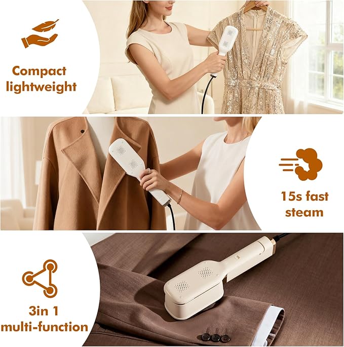 Travel Steamer for Clothes, 3 In 1 Steam, Iron & Press, 15s Heat Up, Lightweight Clothes Steamer, Flip-Design Handheld Portable Steamer, Travel/Home/Office Use
