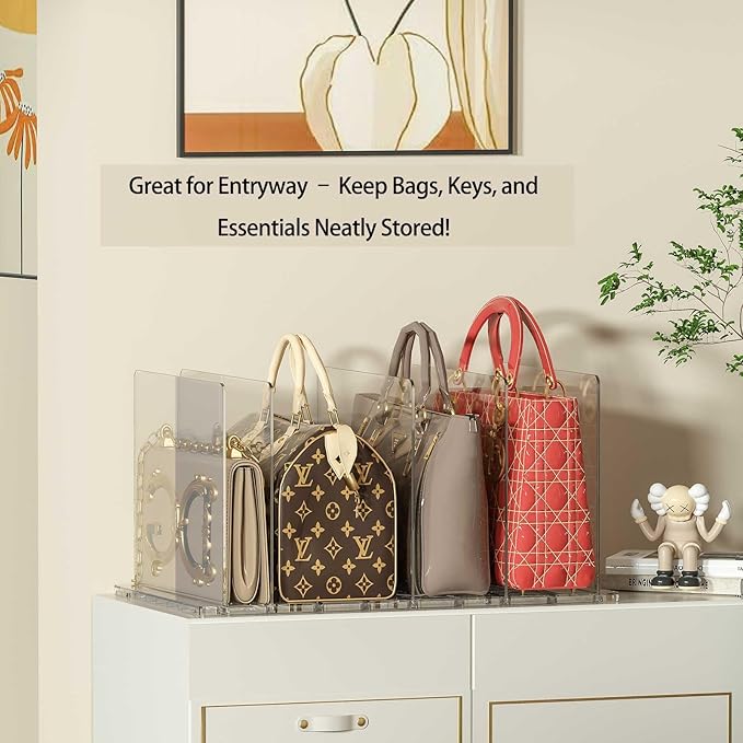 Purse Organizer for Closet - 2 Pack Acrylic Clear Shelf Dividers, Adjustable Bag Handbag Book Storage Organizer for Bedroom Office, Square