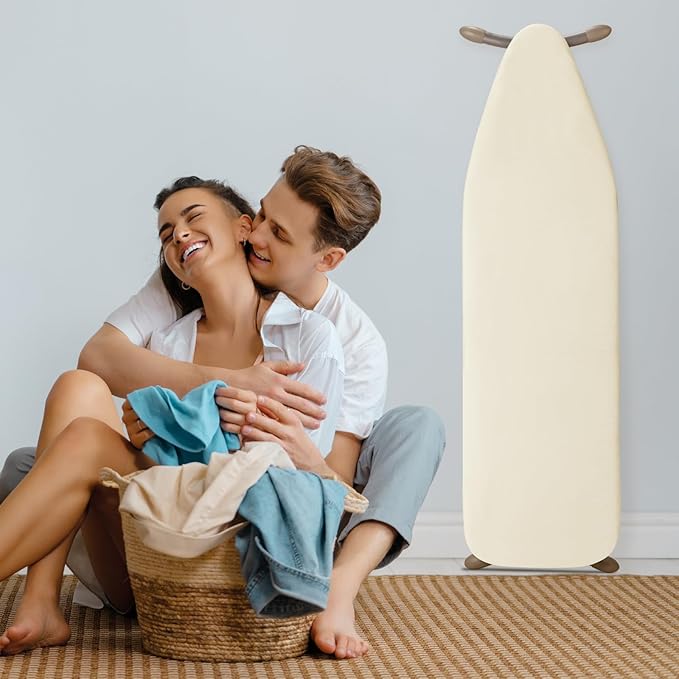 BNDX Ironing Board Cover, 15" x 54" Standard Size Thick Padding with 2" Elastic, Stain Resistant & Durable Scorch, 2 Click Buckles for Smooth Iron Beige Natural Twill(Bonus Plastic Bag Holder)