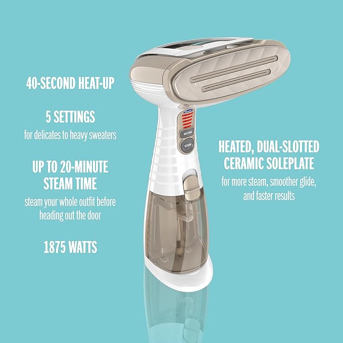 Conair Handheld Garment Steamer for Clothes, Turbo ExtremeSteam 1875W, Portable & Power Steam Handheld Travel Garment Steamer for Clothes with Dual Voltage for Worldwide Use