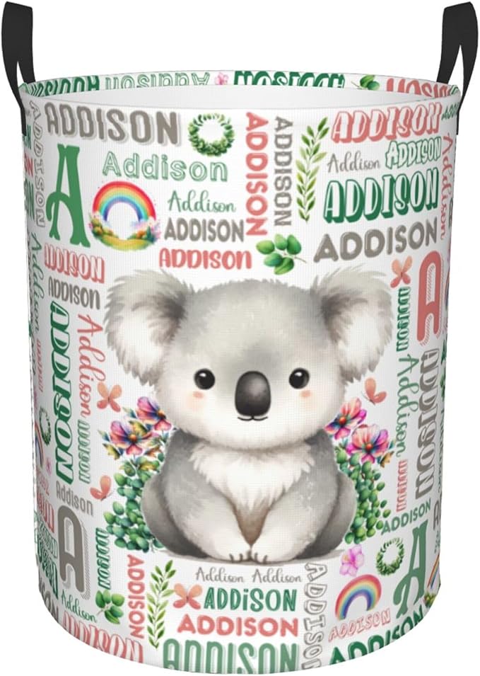 Personalized Koala Laundry Basket For Baby Kids Boys Girls Adult Custom Hamper Basket With Name For Bathroom Bedrooms Collapsible Baby Laundry Basket, Dirty Clothes Hamper With Handles