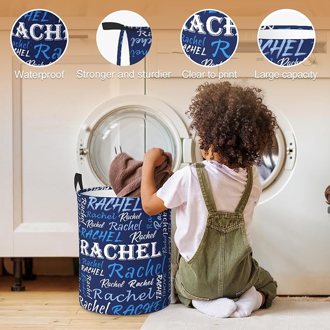 Custom Name Laundry Hamper, Personalized Laundry Basket with Name for Baby Boys Girls, Customized Collapsible Dirty Clothes Hamper Storage with Handles for Bedroom Bathroom Dorm Room Decor