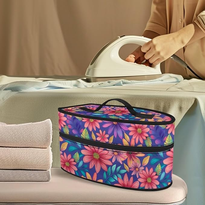 Abstract Daisy Flower Leaf Print Steam Iron Case Waterproof & Dustproof Steamer Storage Bag Portable Travel Iron Holder Case Iron Accessories, Case Only