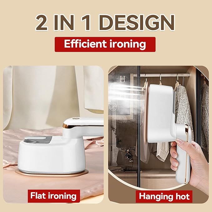 Garment Steamer, 2-IN-1 Travel Iron for Clothes, Powerful Clothes Steamer Iron for Travel, 1100W, Fast Heat-up, 3 Steam Levels Output, Portable Handheld Steamer for Travel Home & Office (Light White)