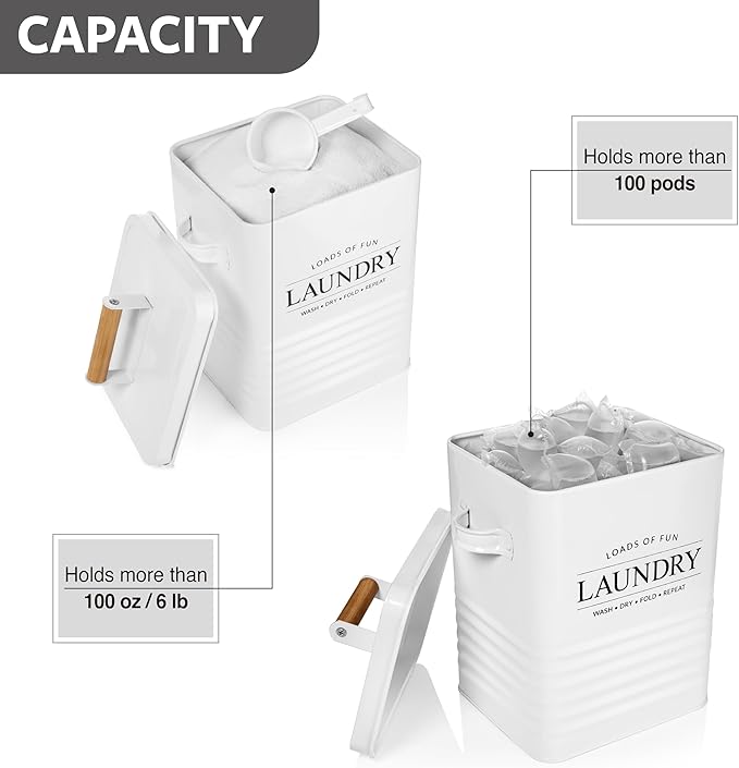 Calindiana Modern Farmhouse Laundry Powder Container, Dryer Sheets Holder and Scent Boosters Container Bundle for Organization and Storage, Laundry Room Decor