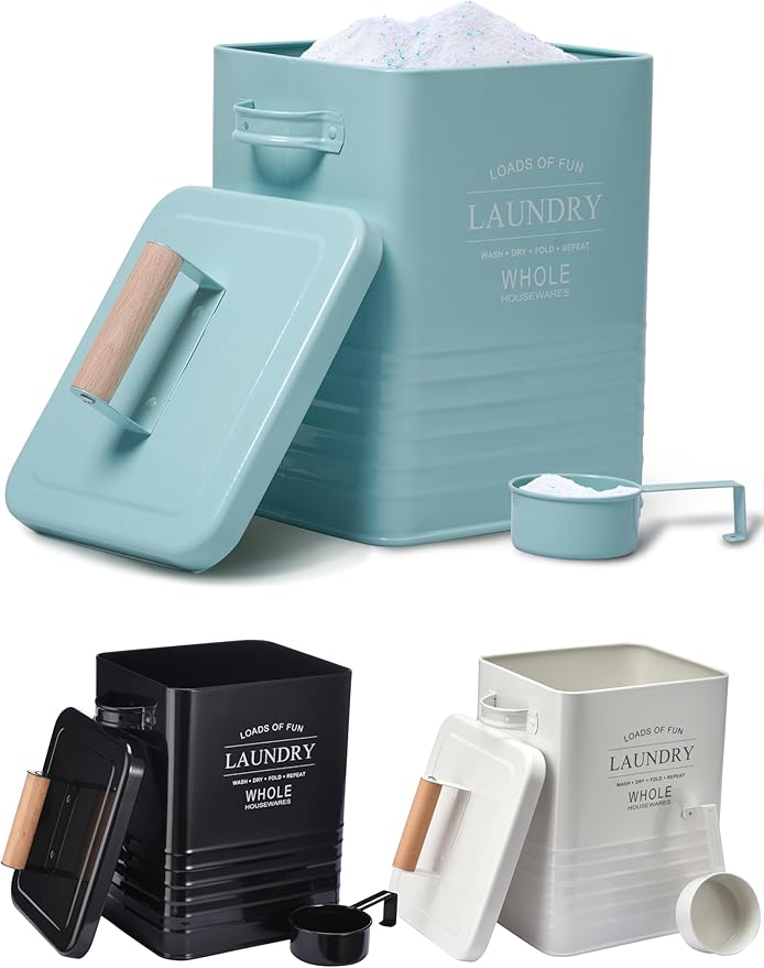 WHOLE HOUSEWARES Laundry Powder Container with Scoop for Detergent Powder - Laundry Detergent Container - Easy-to-Use Dispenser, Ideal for Laundry Room Storage - 9in x 7in x 6in - Mint