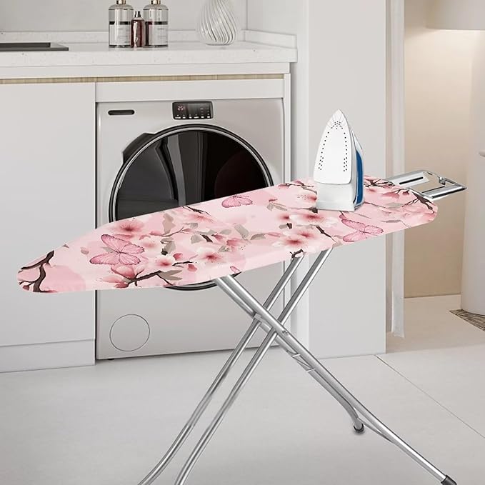 Cherry Blossoms Butterfly Stretchable Standard Ironing Board Cover with Elastic Edge Windproof Reflects Heat Iron Board Cover for 15 x 54 Ironing Boards Decor